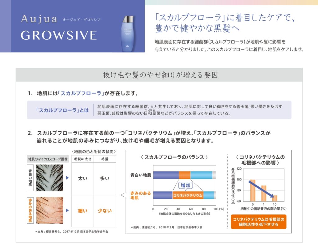 地肌の常在菌バランスであるスカルプフローラとグロウシブの頭皮ケアを説明する資料