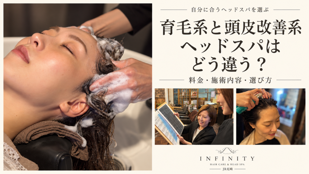 INFINITYの育毛系・頭皮改善系ヘッドスパ4メニューの時間と税込料金、悩みに合わせた選び方の比較