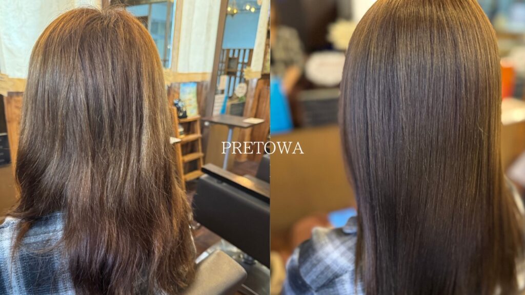 赤みとオレンジみを抑えて透明感を出したPRETOWAオリーブカラー実例