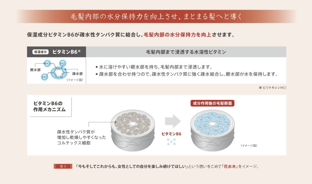 タイムサージには、保湿成分として**ビタミンB6（ピリドキシンHCl）**が配合公式説明資料