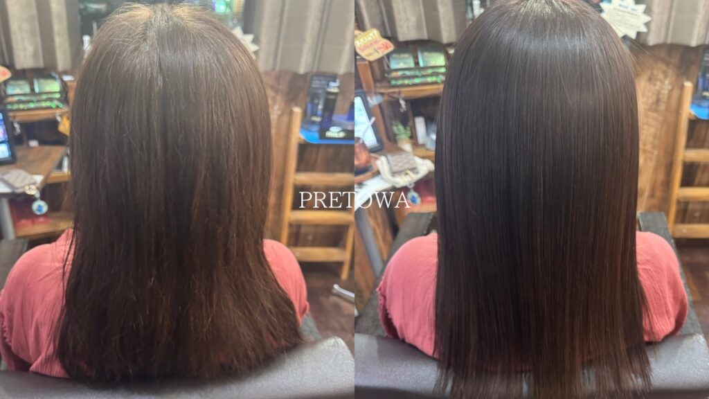 ラベンダー系の親記事で紹介しているロングヘアのラベンダーカラー施術前後