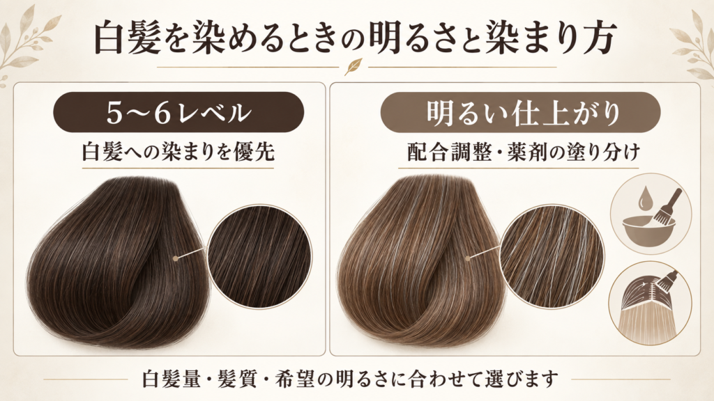 プレトワカラーで白髪を染めるときの明るさと染まり方の違い