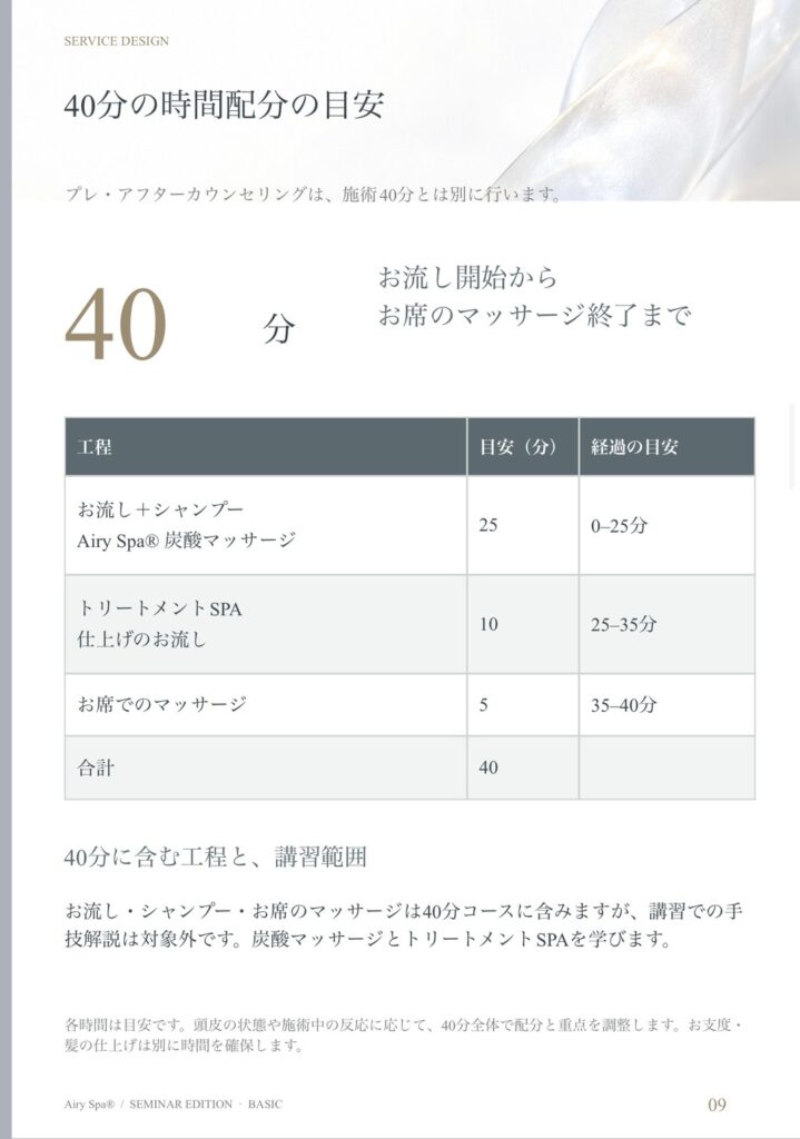 Airy Spaのベーシック教材で学ぶ内容と、セミナーの実技指導の対象外として参考掲載する工程を説明したページ