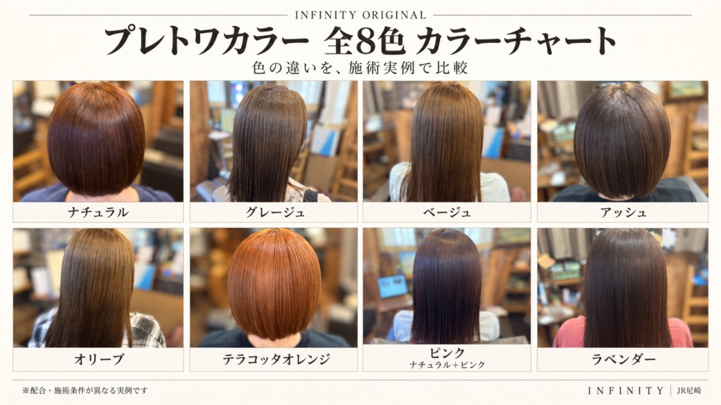プレトワカラー全8色を紹介するINFINITYオリジナルカラーチャート